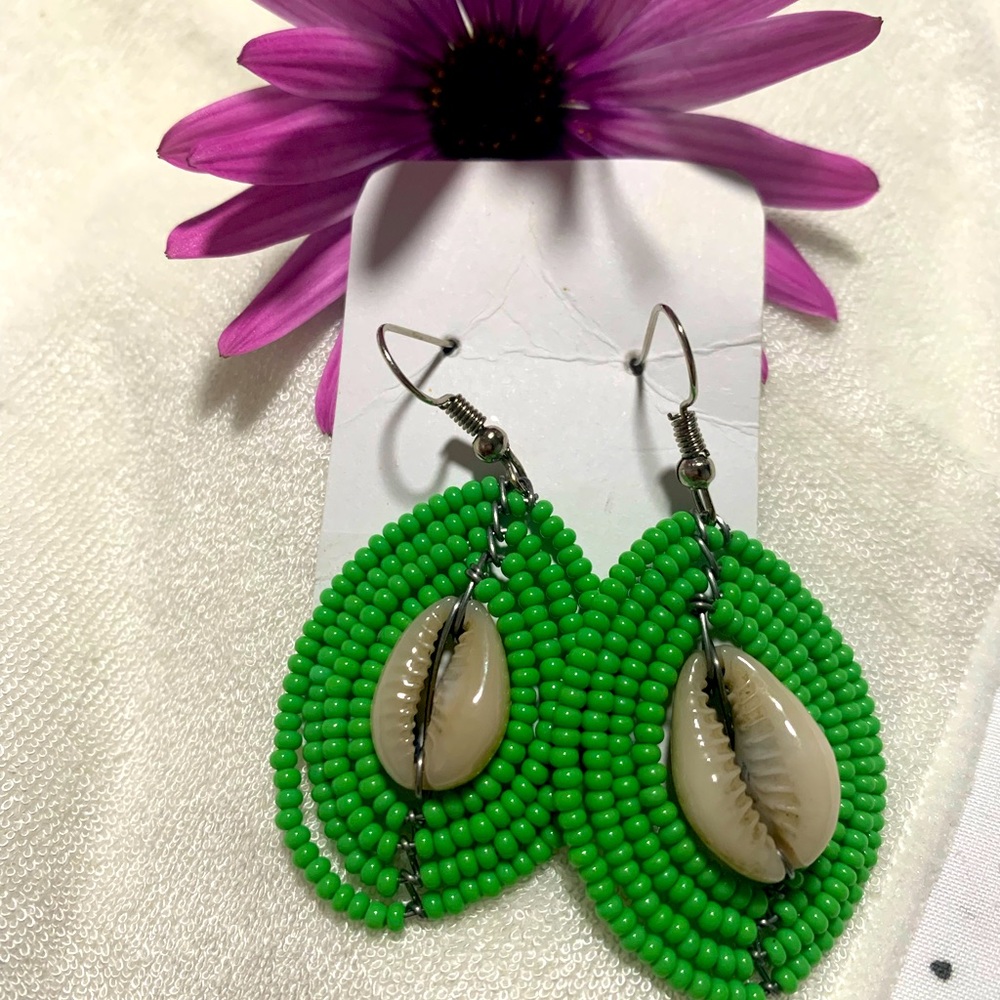 Handmade Maasai African Beaded Shell Earrings
